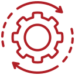 a red line icon of an arrow in a circle shape, with management service